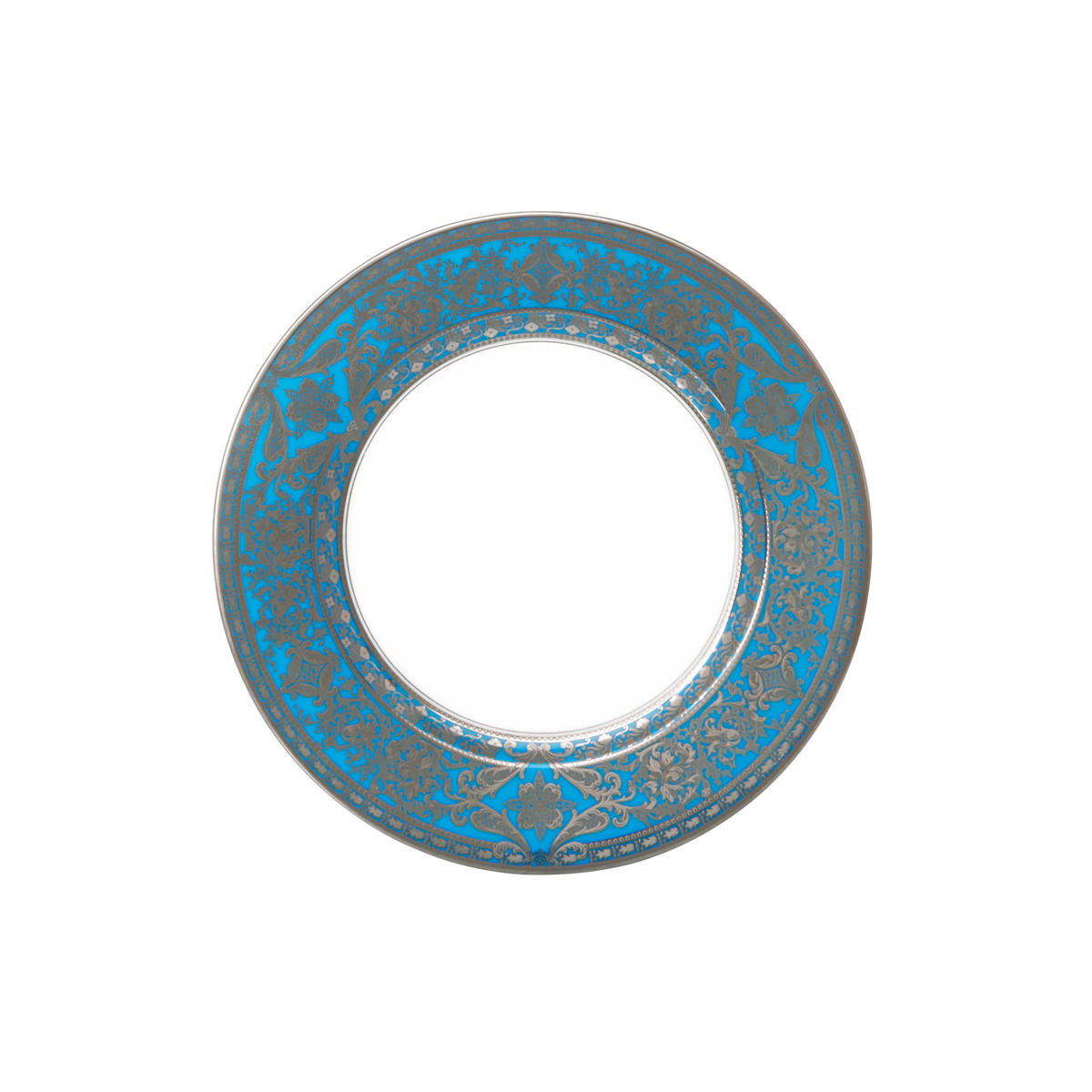 Assiette à gâteau Matignon bleu piscine platine