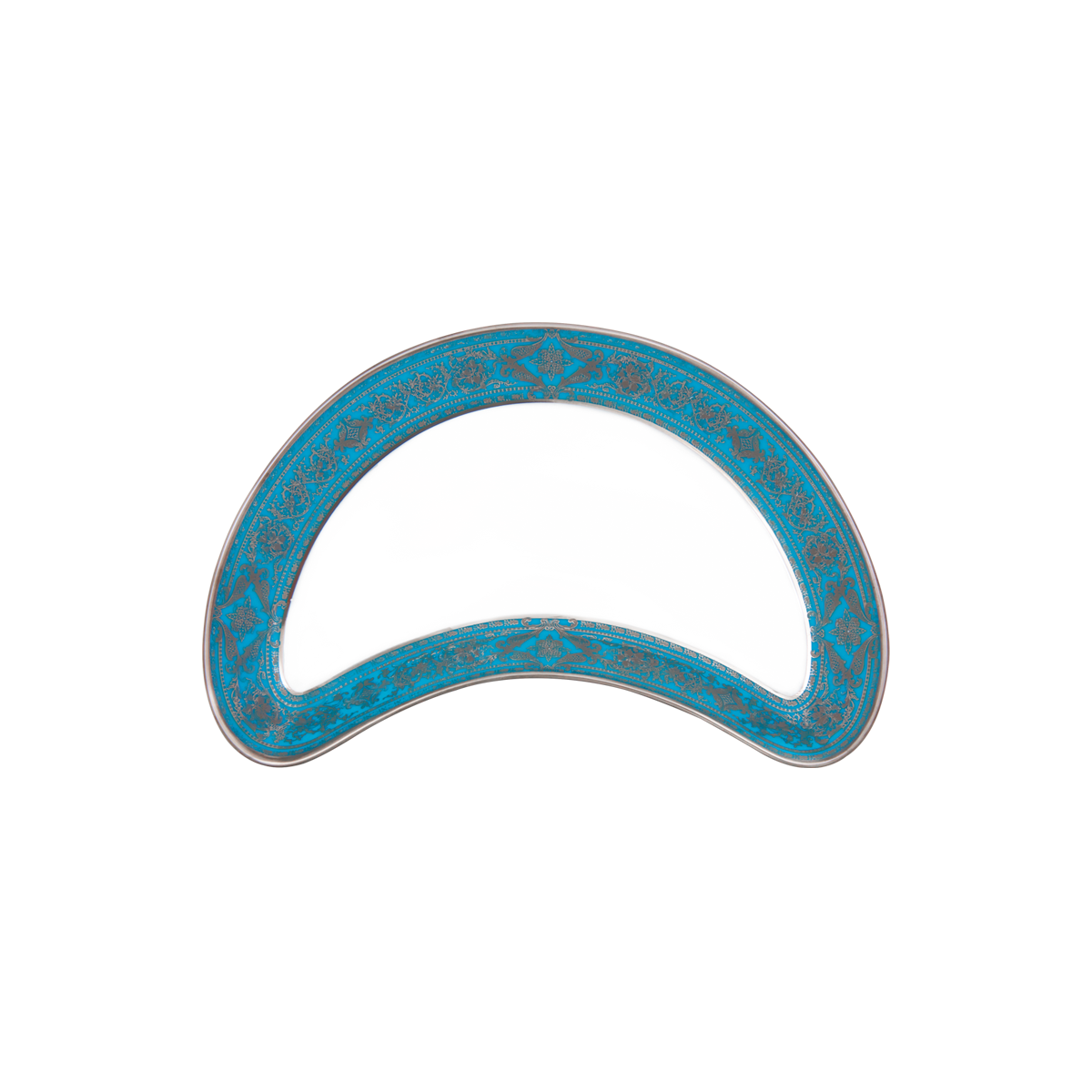 Crescent salad plate Matignon bleu piscine platine