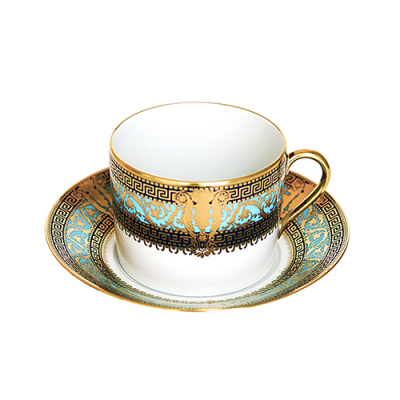 {:fr}Tasse et soucoupe déjeuner Salon Murat bleu ciel or{:}{:en}Tasse et soucoupe déjeuner Salon Murat bleu ciel or{:}