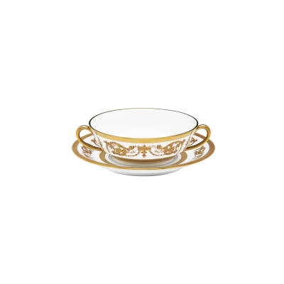 {:fr}Bol bouillon et soucoupe Impérator blanc or{:}{:en}Soup cup and saucer Impérator blanc or{:}
