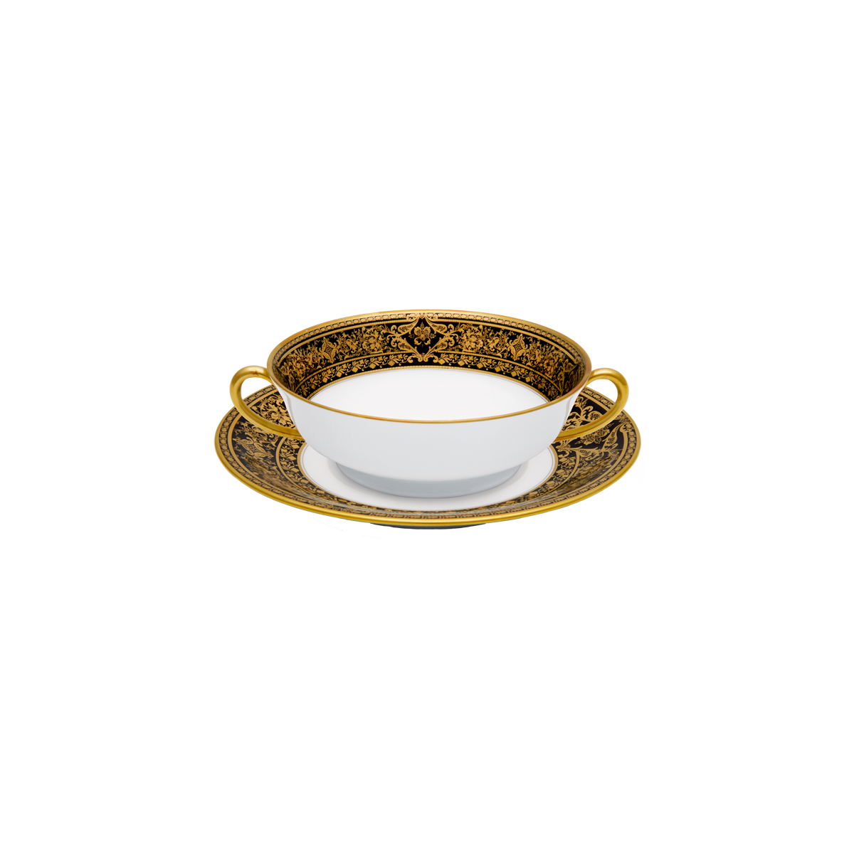Cream soup cup and saucer Matignon noir or