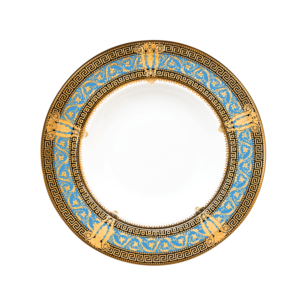 Assiette creuse à aile Salon murat bleu ciel or