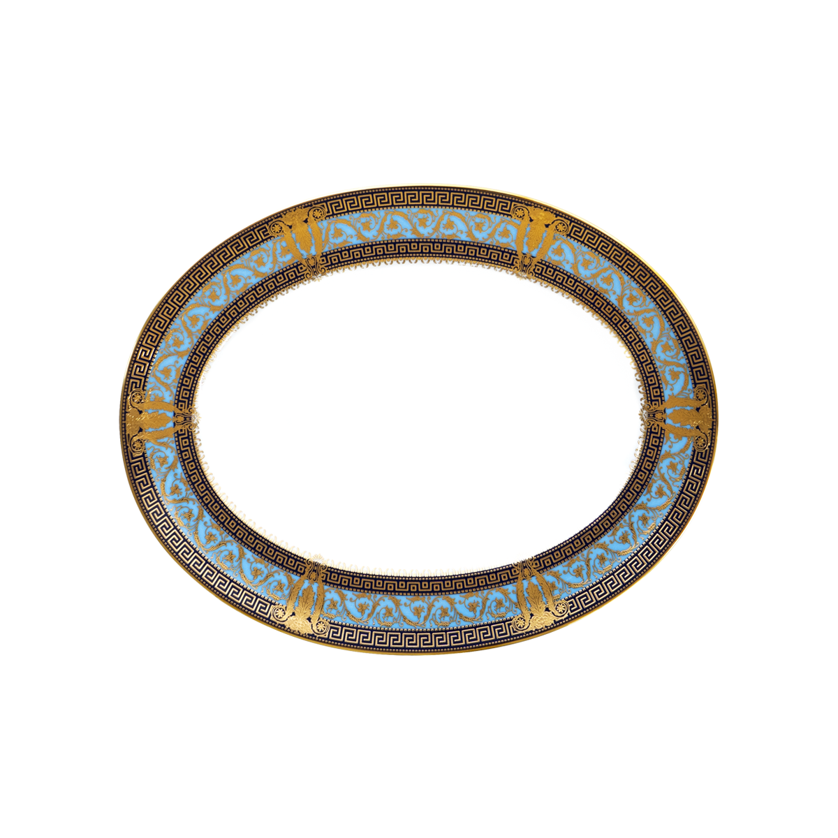 Plat ovale Salon murat bleu ciel or