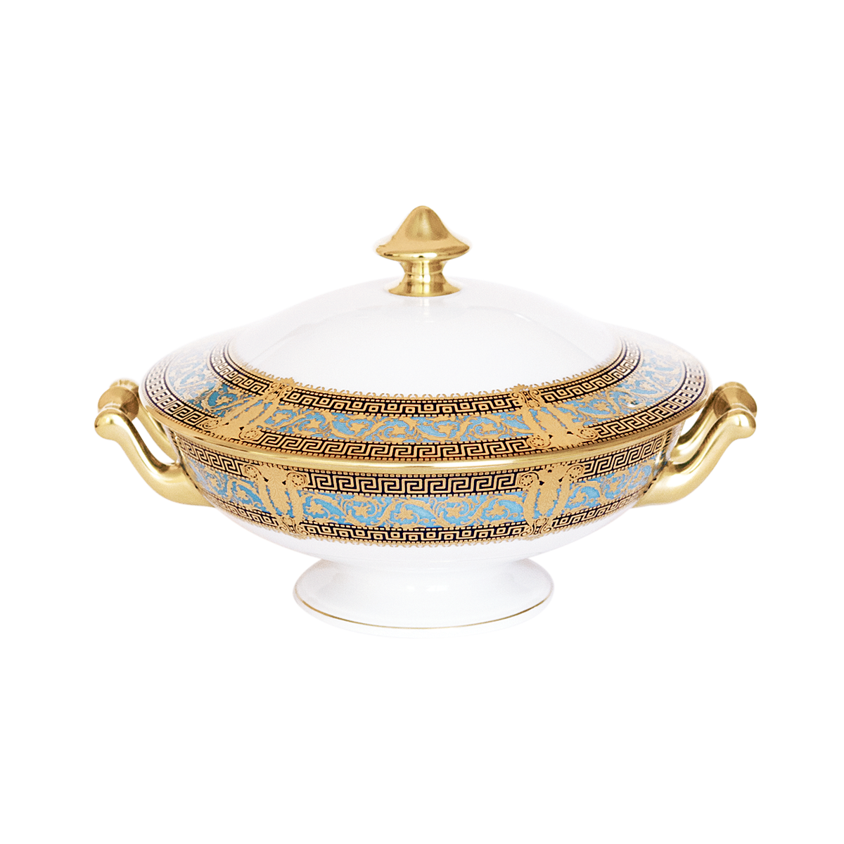 Covered vegetable dish Salon murat bleu ciel or