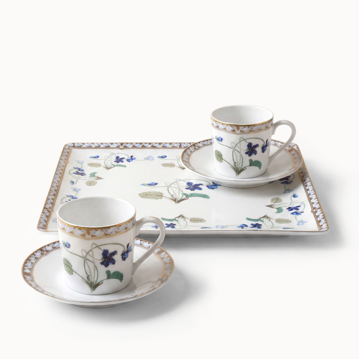 Set plateau et 2 tasses café avec soucoupes Impératrice Eugénie