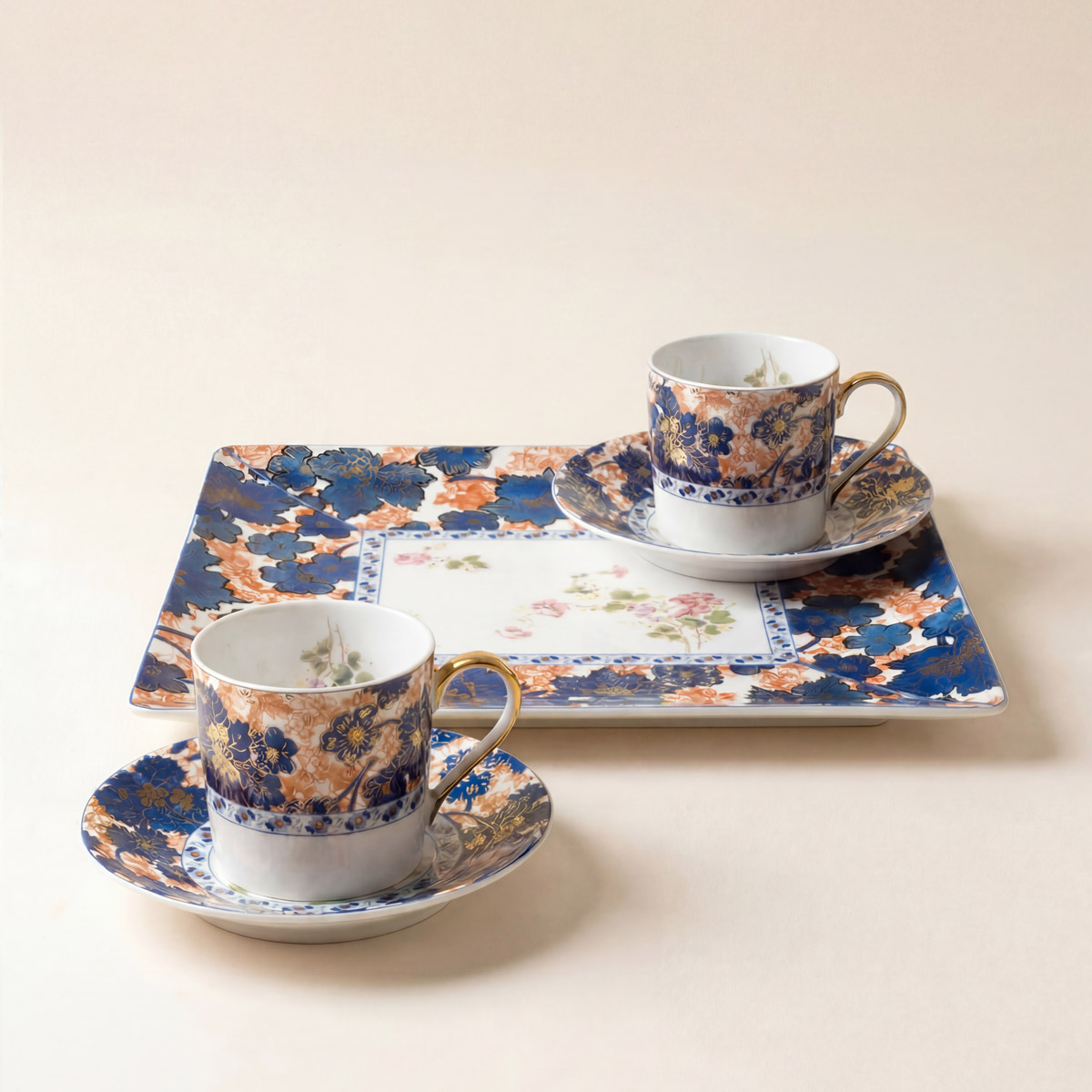 Set plateau et 2 tasses café avec soucoupes Dammouse