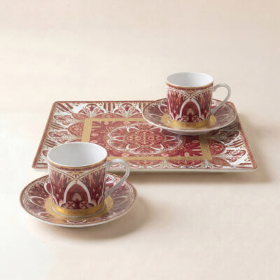{:fr}Set plateau et 2 tasses café avec soucoupes Rêves du Nil pourpre{:}{:en}Set tray and 2 coffee cups with saucers Rêves du Nil pourpe{:}