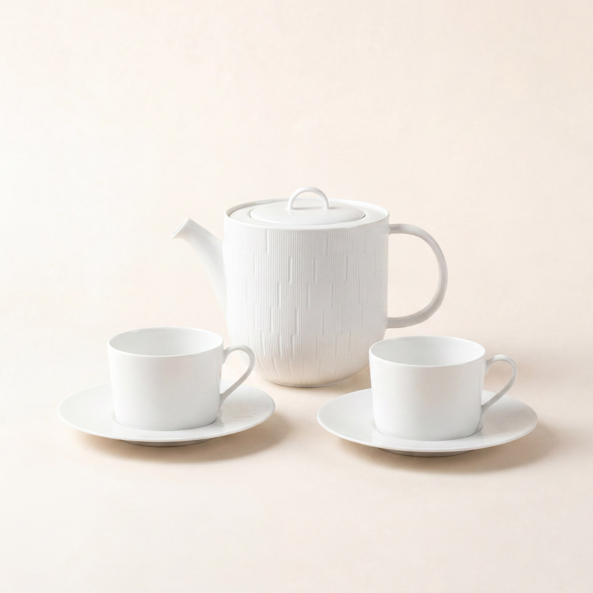 Set théière et 2 tasses avec soucoupes thé Infini blanc